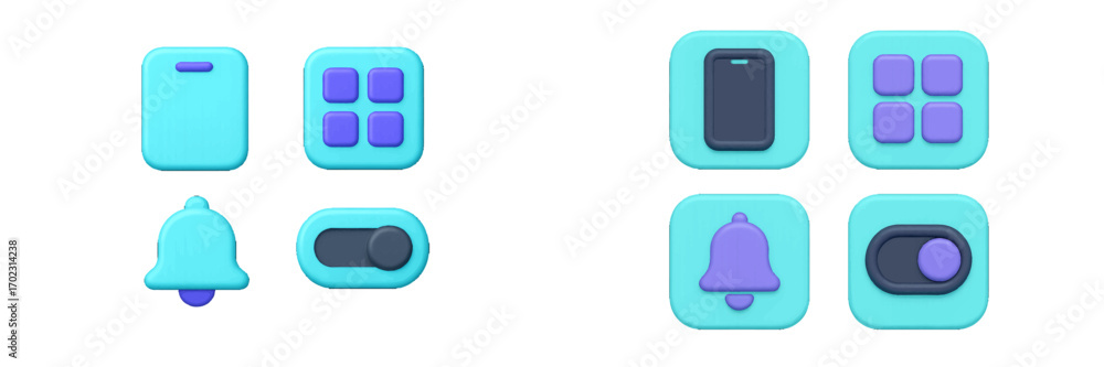 Poster modern user interface elements for digital applications and web design, including phone, app grid, n