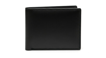 Fototapeta premium Sleek Black Leather Bifold Wallet on Clean White Background, Minimalist Style.