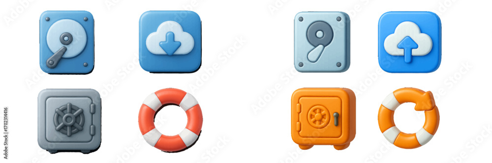 Poster digital data storage, cloud computing, online security, and recovery service icons set for modern we
