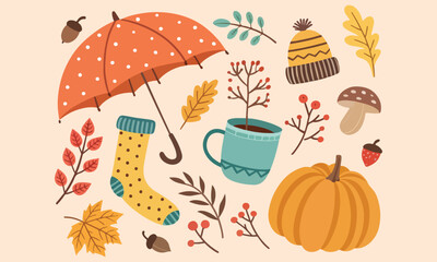 Cozy Autumn Clipart And Fall Pumpkins, Leaves, Umbrella  Seasonal Elements