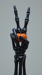 halloween sceleton hand with pumpkin