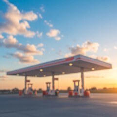 Obraz premium Sunset at the Gas Station: Golden Hour Glow