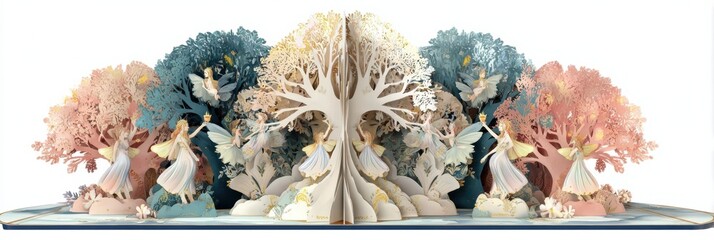 Pop up Book With Paper Fairies and Colourful Trees in a Whimsical Forest