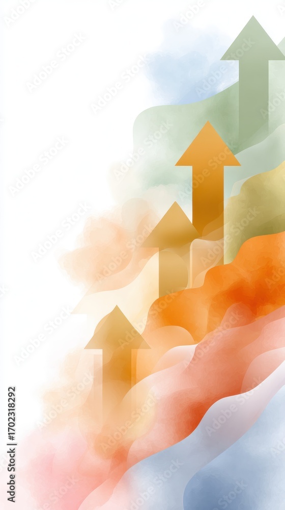 Aufkleber artistic digital rendering of trend arrows moving upward in soft colorful waves for stock visualizat