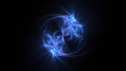 Abstract glowing blue energy orb with swirling fractal patterns on a dark background - Powered by Adobe