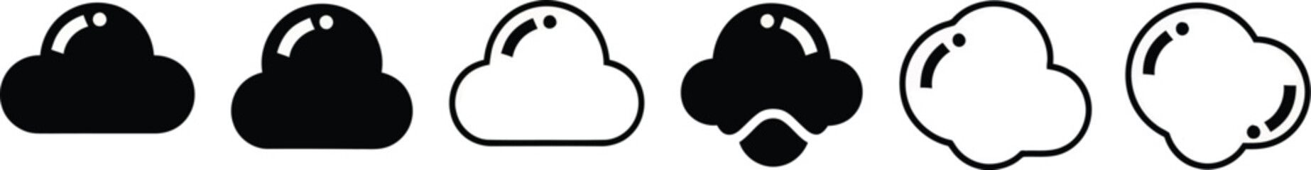 Six cloud icons transitioning from solid black to outlined white.