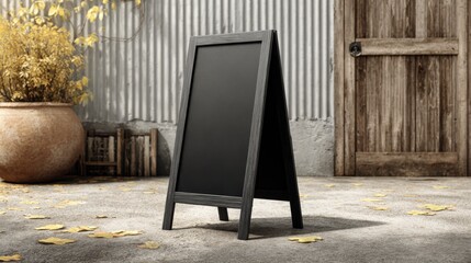 Sidewalk Chalkboard Sign Mockup, Blank A-Frame Board, Outdoor Advertising Space for Restaurant, Cafe, Store