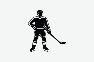 Obraz premium hockey player standing with stick silhouette