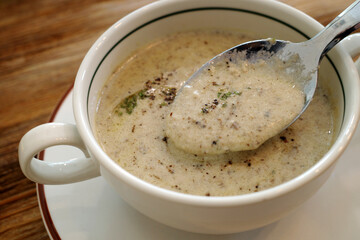 korea cafe soup mushroom food meal plate brunch