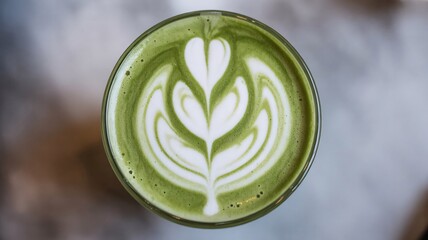 Matcha Latte with Heart-Shaped Latte Art in Clear Glass