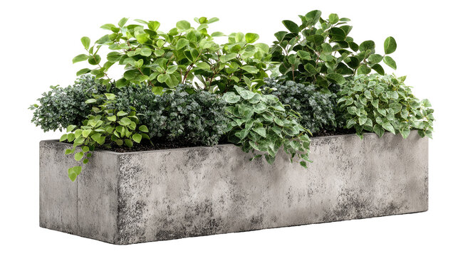 Gray planter box filled with greenery