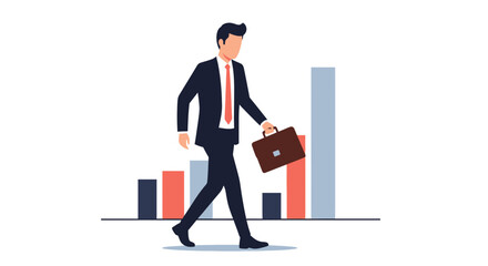 Successful Businessperson Striding Forward with Briefcase and Positive Growth Metrics