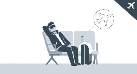 Relaxed Traveler on Travel Ready to Start The Journey With Airplane Illustration