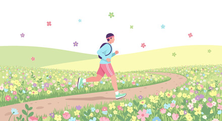 Runner Enjoys Sunny Fields Of Wildflowers On A Blissful Morning With Positive Energy