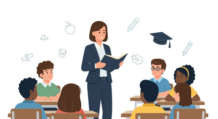 Teacher Reading Book to Students In Classroom, Educating Young People For The Future