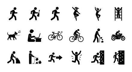 Collection of Human Activity Icons Representing Diverse Hobbies Sports and Daily Life Actions