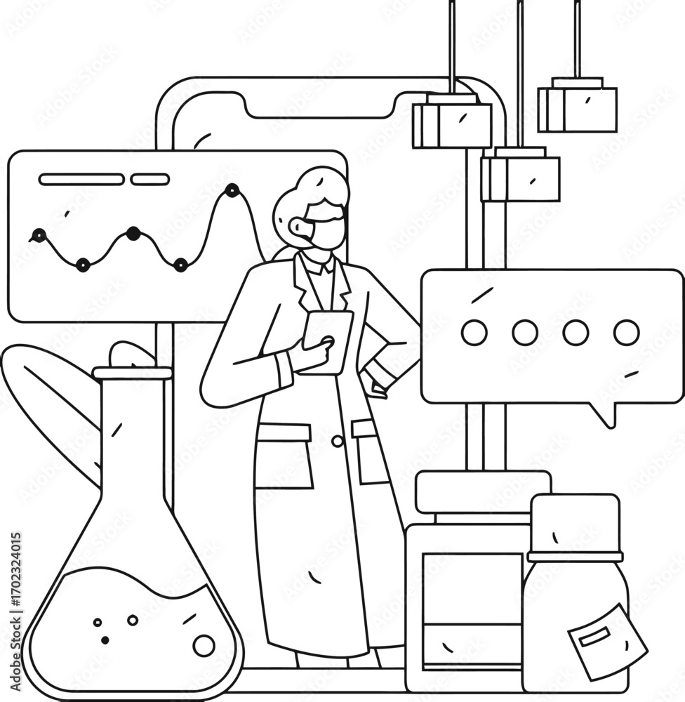 Poster modern scientist in lab coat analyzing data on digital screens, a sleek design for technology, healt