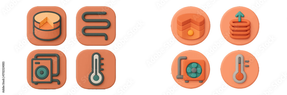 Aufkleber collection of data analysis, temperature control, and system component icons for technology and busi