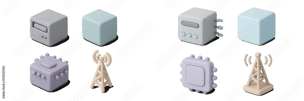 Poster modern stylized technology and communication icons for data, network, processing, server concepts