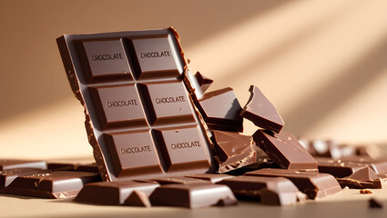 Cinematic Brown Chocolate Bar with Elegant Serif Labeling | Artisan Texture & Warm Beige Background