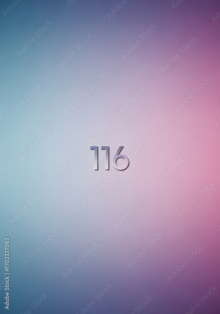 Poster shimmering metallic number 116 with a 3d effect on a smooth gradient background