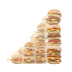 Burger Evolution Series: Raw Ingredients to Finished Burger | Vertical Composition on Pure White Background