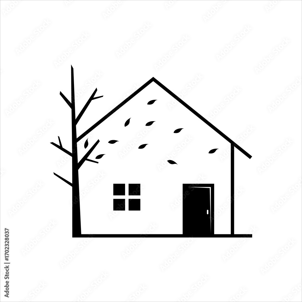 Poster luxury house logo icon vector with tree and leaf element in line design style