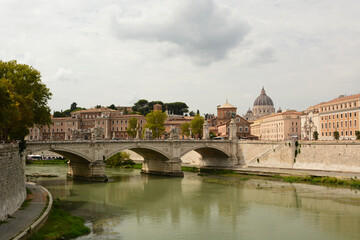 View of Tiber river looking towards Vatican City. Roma. Lazio. Italy