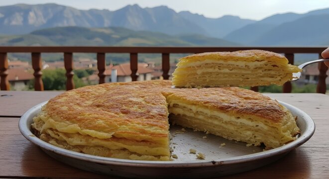 Authentic Homemade Flija Pastry with Layers in a Traditional Pan