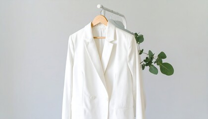 White blazer on hanger, minimalist style