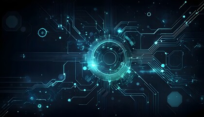 Futuristic Digital Circuit Background with Glowing Elements and Patterns