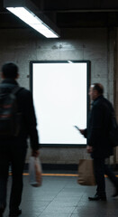 Brightly illuminated blank white advertising billboard a clear empty display for custom content.