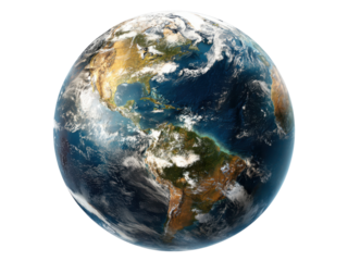 Vivid planet earth view from space showing continents oceans and clouds globe world image, Isolated On Png Transparent Background