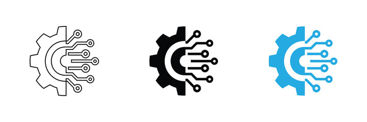 Digital technology gear with circuit board elements isolated on white background