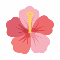 Fototapeta premium A vibrant illustration of a pink and red hibiscus flower with a prominent yellow stamen, depicted in a flat, stylized graphic design.
