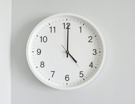 White clock face, minimalist design, precise time