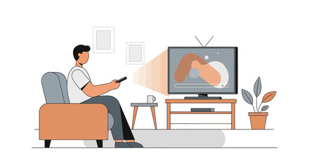 Watching Television On A Couch In Living Room For Entertainment And Relaxation Scene.