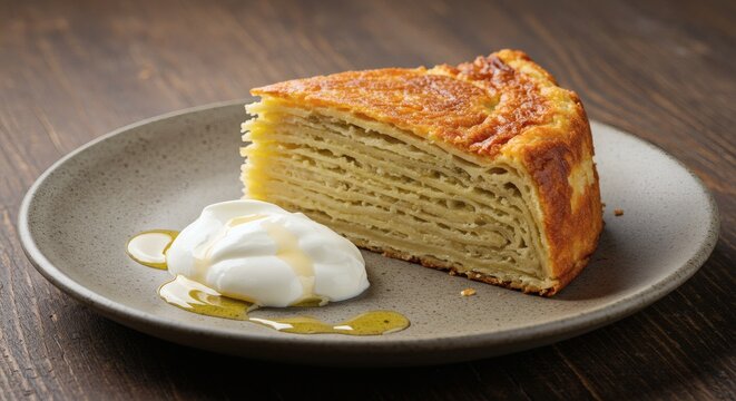 Authentic Balkan Flija Pastry, a Traditional Dessert with Cream