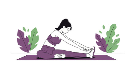 Woman Stretching During Yoga Routine, Promoting Wellness and Exercise, Minimalist Design