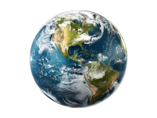 Planet Earth from space showing continents oceans and clouds globe world, Isolated On Png Transparent Background