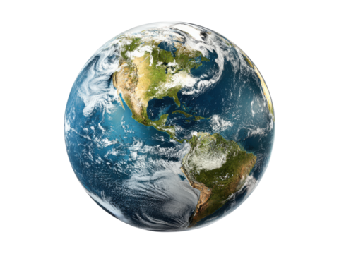 Planet Earth from space showing continents oceans and clouds globe world, Isolated On Png Transparent Background