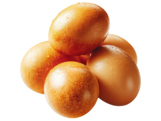 Wet brown eggs piled together on black background water droplets, Isolated On Png Transparent Background