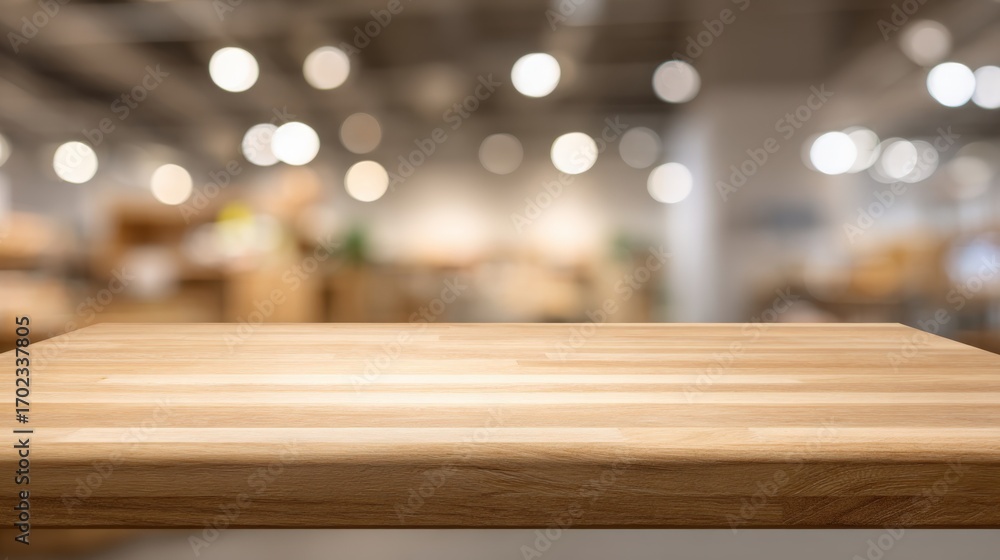 Poster wood tabletop with blurred background ideal for product mockups and displaying products in a restaur