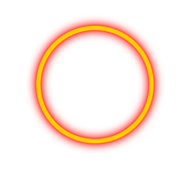 Yellow neon glowing circle with red outer glow for highlights, overlays, futuristic frames, and abstract graphic design projects on transparent background