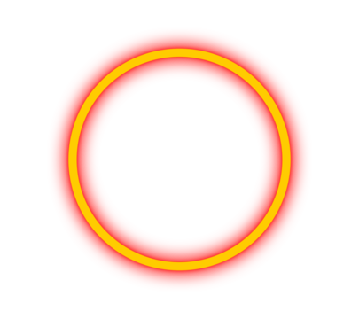 Yellow neon glowing circle with red outer glow for highlights, overlays, futuristic frames, and abstract graphic design projects on transparent background