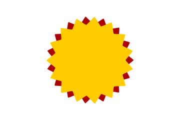 Yellow burst star badge with red outline for sale labels, discount, stickers, promotional tags, and marketing graphic designs