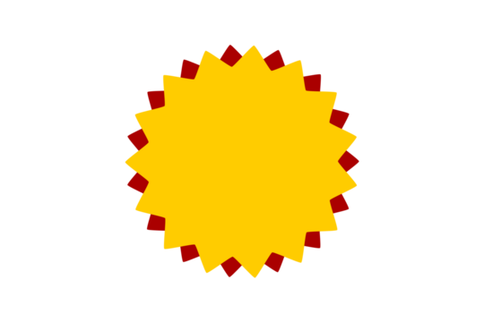 Yellow burst star badge with red outline for sale labels, discount, stickers, promotional tags, and marketing graphic designs