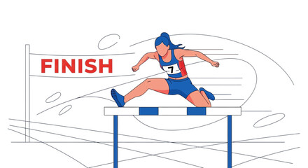 Woman Hurdler Jumping Towards Finish Line Depicting Competition And Achievement