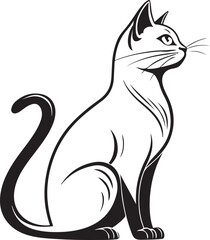 Elegant Cat Vector Illustration, Graceful Feline Silhouette, Pet Animal Drawing, Minimal Line Art Style Design
