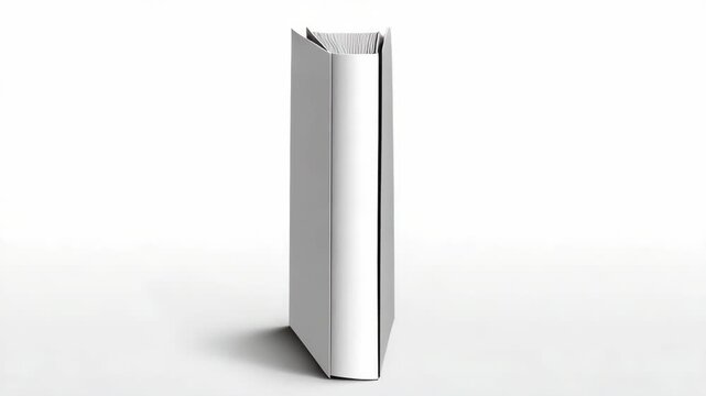 Minimalistic blank hardcover book standing upright, photographed on white background, symbolizing publishing, creativity, or literature